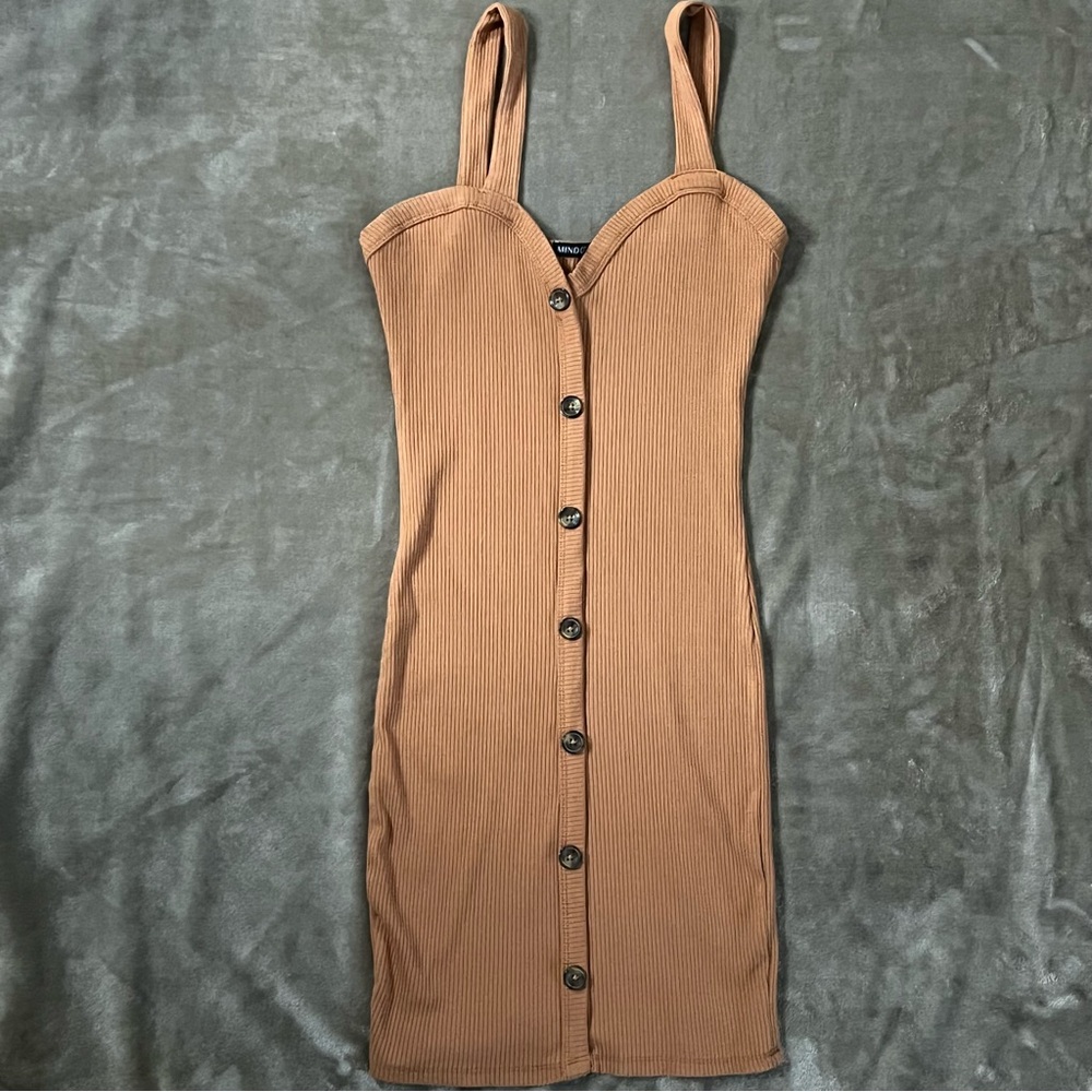 Mind Code Caramel Button Bodycon Dress - image 1
